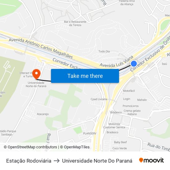 Estação Rodoviária to Universidade Norte Do Paraná map