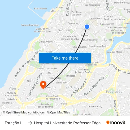 Estação Lapa to Hospital Universitário Professor Edgar Santos map