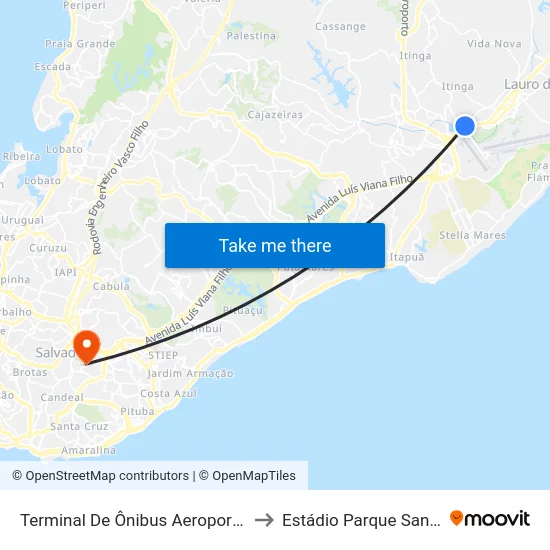 Terminal De Ônibus Aeroporto | Ida to Estádio Parque Santiago map