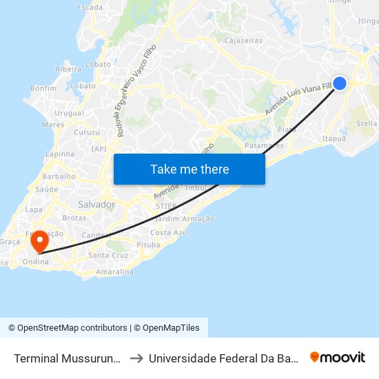 Terminal Mussurunga to Universidade Federal Da Bahia map