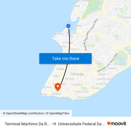 Terminal Marítimo Da Ribeira to Universidade Federal Da Bahia map