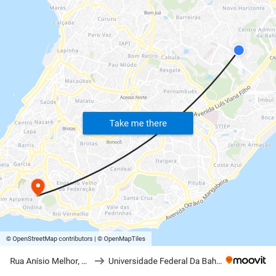 Rua Anísio Melhor, 25 to Universidade Federal Da Bahia map
