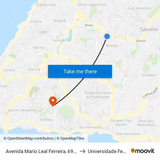 Avenida Mario Leal Ferreira, 6996 | Atacadão Bonocô to Universidade Federal Da Bahia map