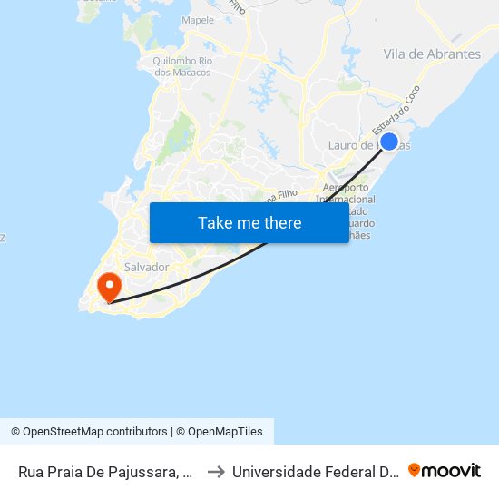 Rua Praia De Pajussara, 219-265 to Universidade Federal Da Bahia map