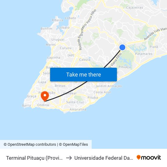 Terminal Pituaçu (Provisório) to Universidade Federal Da Bahia map