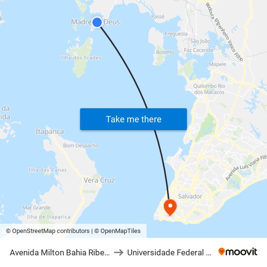 Avenida Milton Bahia Ribeiro, 1368 to Universidade Federal Da Bahia map