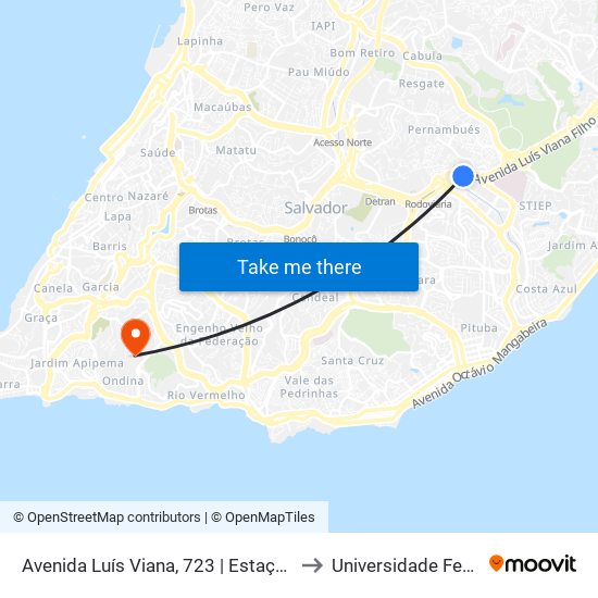 Avenida Luís Viana, 723 | Estação Pernambués / Makro to Universidade Federal Da Bahia map