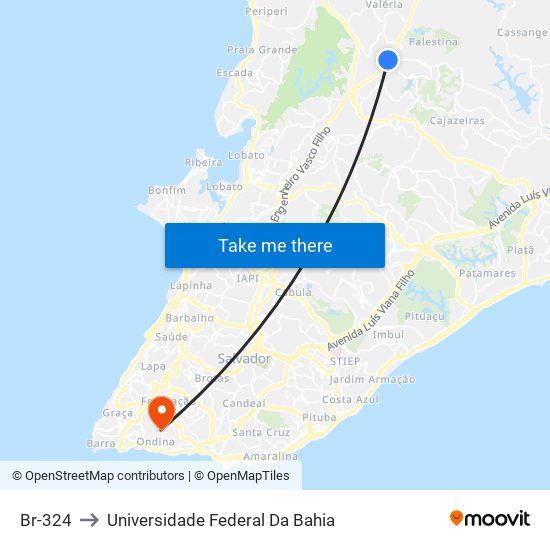 Br-324 to Universidade Federal Da Bahia map