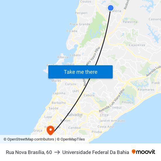 Rua Nova Brasília, 60 to Universidade Federal Da Bahia map