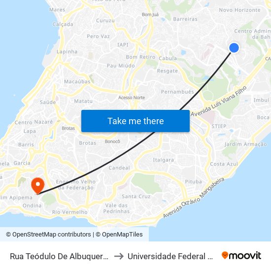 Rua Teódulo De Albuquerque, 222 to Universidade Federal Da Bahia map