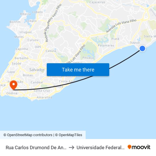 Rua Carlos Drumond De Andrade, 111 to Universidade Federal Da Bahia map