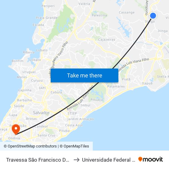 Travessa São Francisco De Assis, 47 to Universidade Federal Da Bahia map