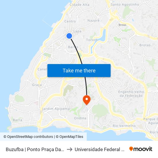 Buzufba | Ponto Praça Da Piedade to Universidade Federal Da Bahia map