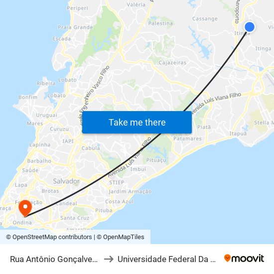 Rua Antônio Gonçalves, 94 to Universidade Federal Da Bahia map