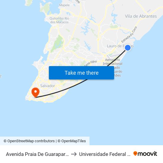 Avenida Praia De Guarapari, 704-776 to Universidade Federal Da Bahia map