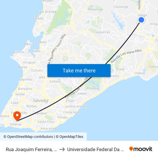 Rua Joaquim Ferreira, 146 to Universidade Federal Da Bahia map