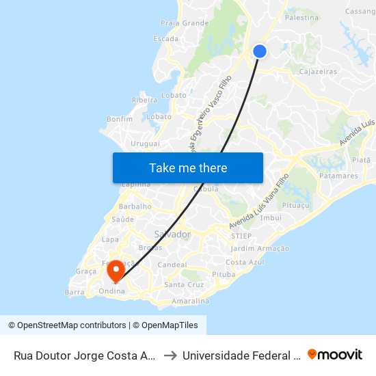 Rua Doutor Jorge Costa Andrade, 55 to Universidade Federal Da Bahia map
