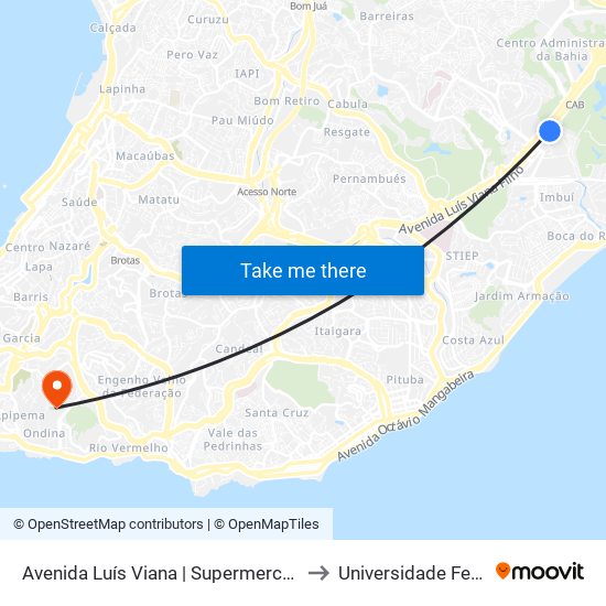 Avenida Luís Viana | Supermercado Extra Paralela - Volta to Universidade Federal Da Bahia map