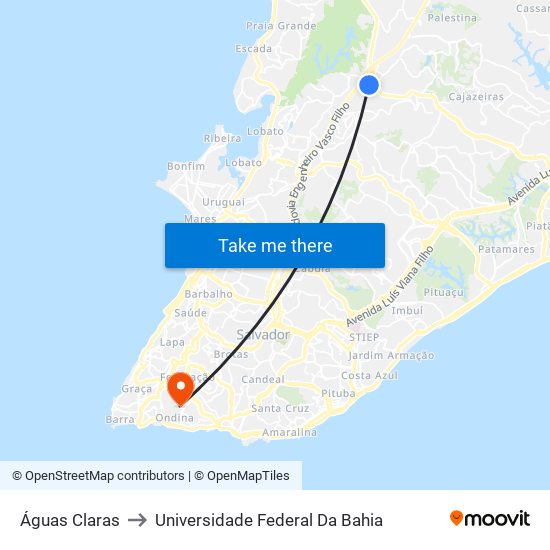 Águas Claras to Universidade Federal Da Bahia map