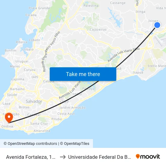 Avenida Fortaleza, 1091 to Universidade Federal Da Bahia map