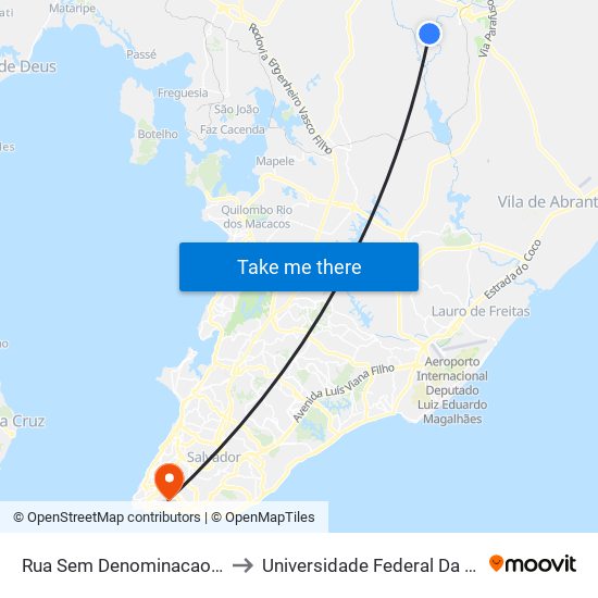 Rua Sem Denominacao, 344 to Universidade Federal Da Bahia map