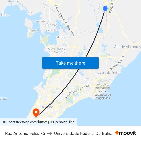 Rua Antônio Félix, 75 to Universidade Federal Da Bahia map