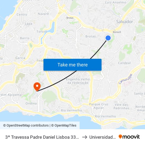 3ª Travessa Padre Daniel Lisboa 336 - Daniel Lisboa Salvador - Ba 40283-565 Brasil to Universidade Federal Da Bahia map