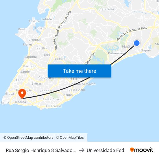Rua Sergio Henrique 8 Salvador - Bahia 41630 Brasil to Universidade Federal Da Bahia map