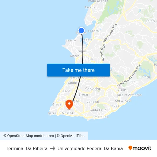 Terminal Da Ribeira to Universidade Federal Da Bahia map