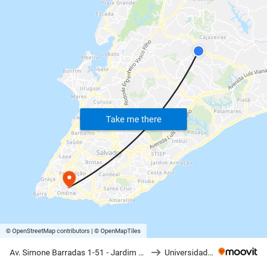 Av. Simone Barradas 1-51 - Jardim Nova Esperanca Salvador - Ba 41370-055 Brasil to Universidade Federal Da Bahia map