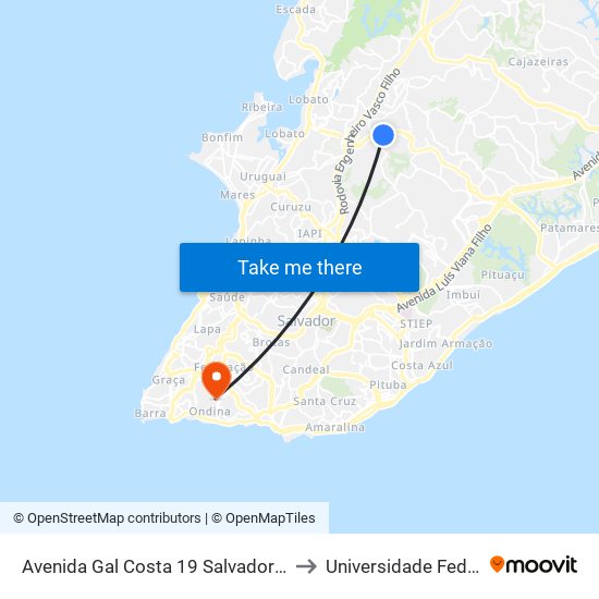 Avenida Gal Costa 19 Salvador - Bahia 41230 Brasil to Universidade Federal Da Bahia map