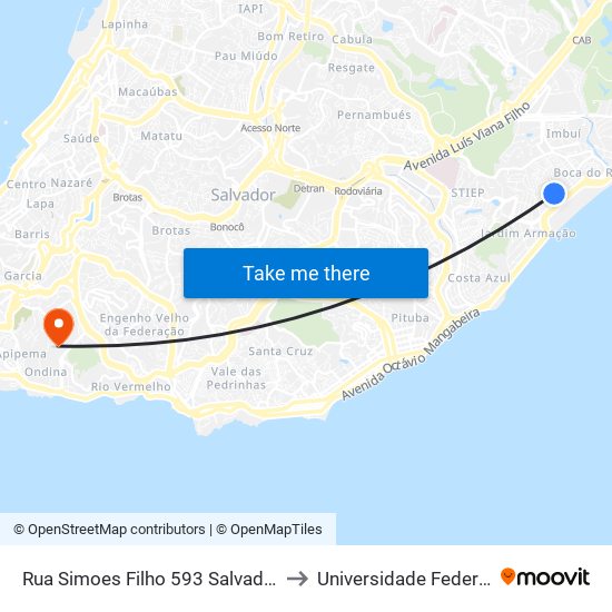 Rua Simoes Filho 593 Salvador - Bahia Brasil to Universidade Federal Da Bahia map