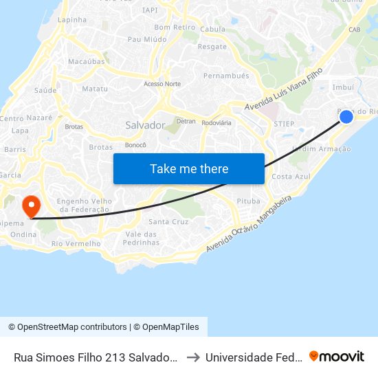 Rua Simoes Filho 213 Salvador - Bahia 41706 Brasil to Universidade Federal Da Bahia map