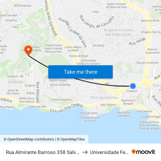 Rua Almirante Barroso 358 Salvador - Bahia 41904 Brasil to Universidade Federal Da Bahia map