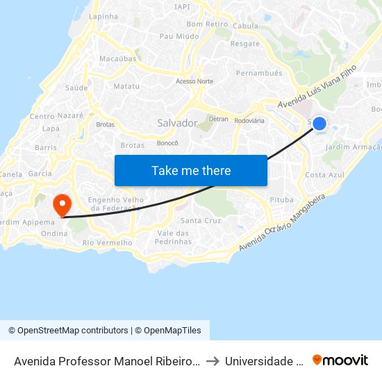 Avenida Professor Manoel Ribeiro 179 Salvador - Bahia 41770 Brasil to Universidade Federal Da Bahia map