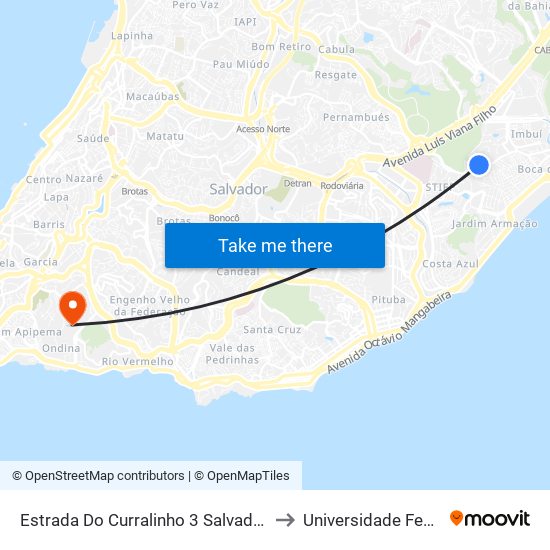 Estrada Do Curralinho 3 Salvador - Bahia 41750 Brasil to Universidade Federal Da Bahia map