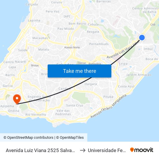 Avenida Luiz Viana 2525 Salvador - Bahia 41720 Brasil to Universidade Federal Da Bahia map