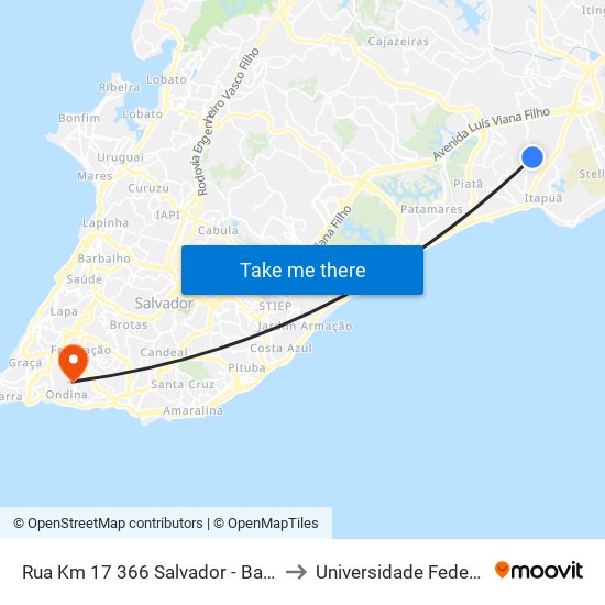 Rua Km 17 366 Salvador - Bahia 41611 Brasil to Universidade Federal Da Bahia map