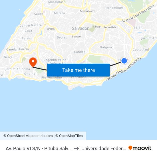 Av. Paulo VI S/N - Pituba Salvador - Ba Brasil to Universidade Federal Da Bahia map