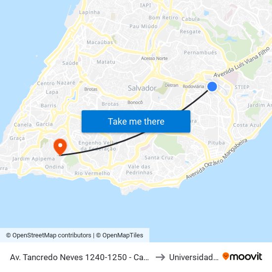 Av. Tancredo Neves 1240-1250 - Caminho Das Árvores Salvador - Ba 41820-020 Brasil to Universidade Federal Da Bahia map