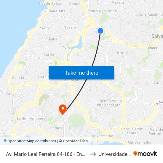 Av. Mario Leal Ferreira 84-186 - Engenho Velho De Brotas Salvador - Ba Brasil to Universidade Federal Da Bahia map