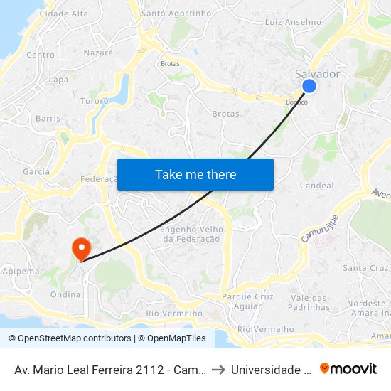 Av. Mario Leal Ferreira 2112 - Campinas De Brotas Salvador - Ba Brasil to Universidade Federal Da Bahia map