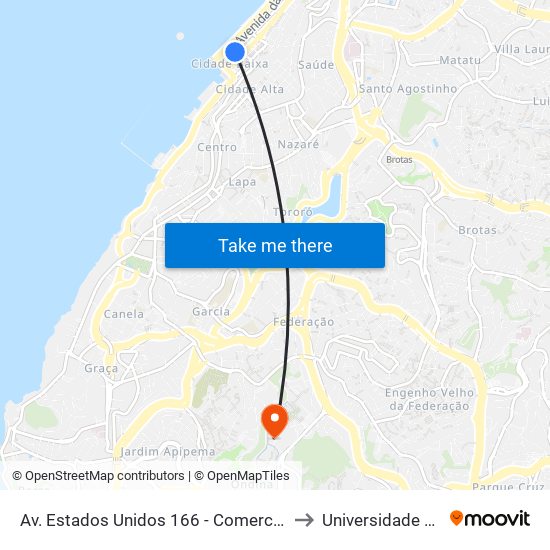 Av. Estados Unidos 166 - Comercio Salvador - Ba 40010-020 Brazil to Universidade Federal Da Bahia map