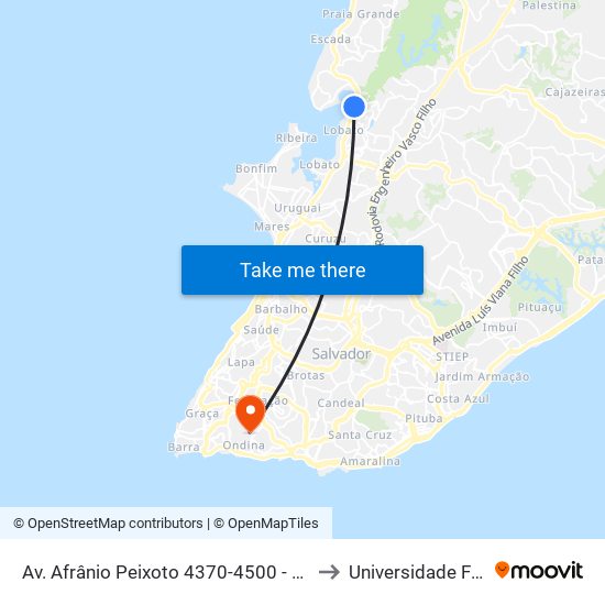 Av. Afrânio Peixoto 4370-4500 - Plataforma Salvador - Ba Brasil to Universidade Federal Da Bahia map