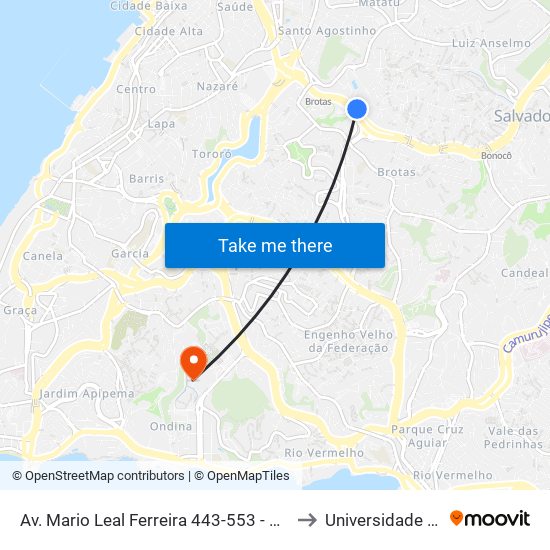 Av. Mario Leal Ferreira 443-553 - Cosme De Farias Salvador - Ba Brasil to Universidade Federal Da Bahia map