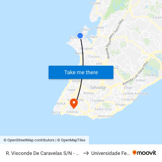 R. Visconde De Caravelas S/N - Ribeira Salvador - Ba Brasil to Universidade Federal Da Bahia map