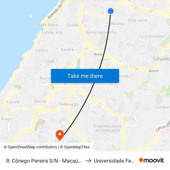R. Cônego Pereira S/N - Macaúbas Salvador - Ba Brasil to Universidade Federal Da Bahia map