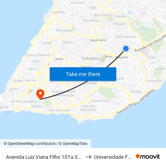 Avenida Luiz Viana Filho 101a Salvador - Bahia 41110 Brasil to Universidade Federal Da Bahia map
