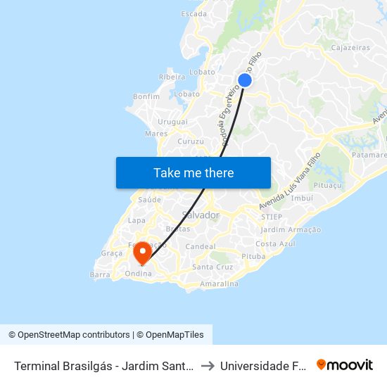 Terminal Brasilgás - Jardim Santo Inacio Salvador - Ba Brasil to Universidade Federal Da Bahia map