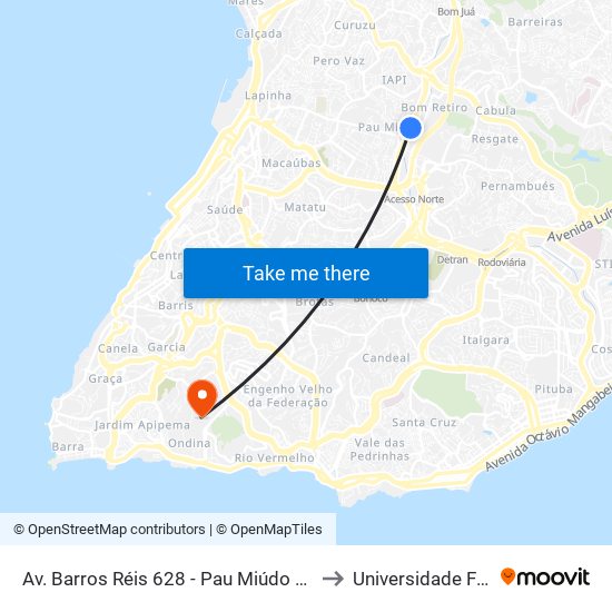 Av. Barros Réis 628 - Pau Miúdo Salvador - Ba 40310-010 Brasil to Universidade Federal Da Bahia map